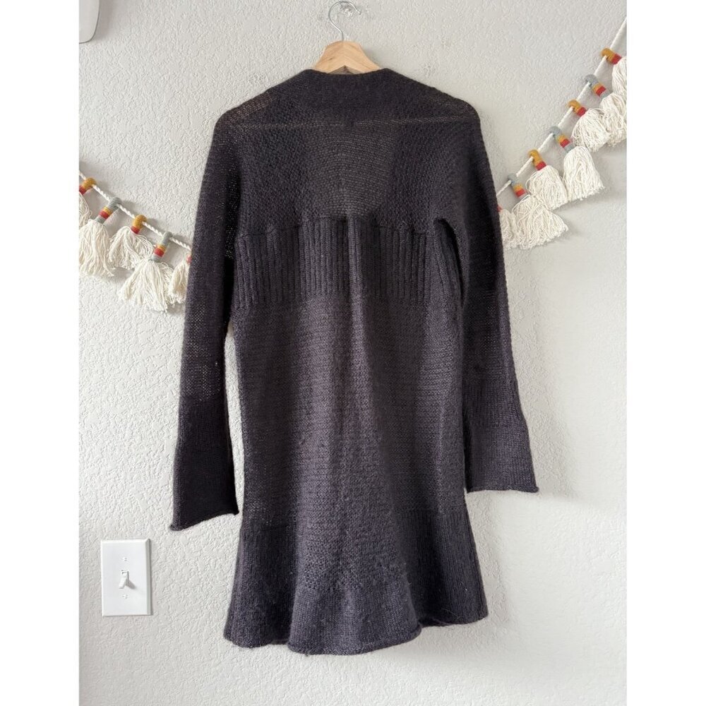 Eileen Fisher Mohair Wool Open Knit Snap Button Longline Cardigan Deep Purple S - Picture 2 of 9